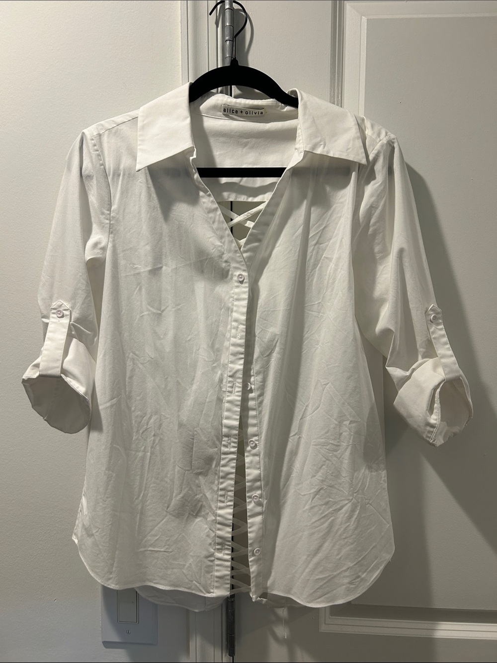Alice + Olivia White Button-Down Shirt with Crisscross back